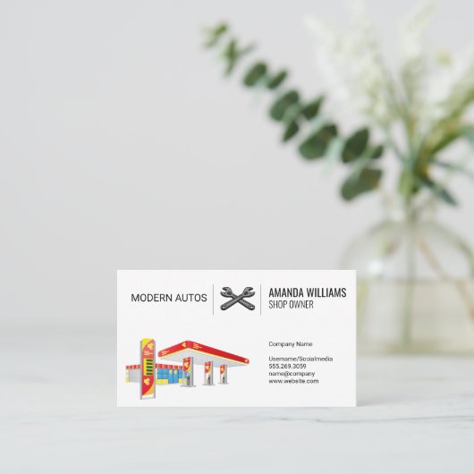 Benzinepomp | Winkel | Sleutels Visitekaartje (Staand voorkant)
