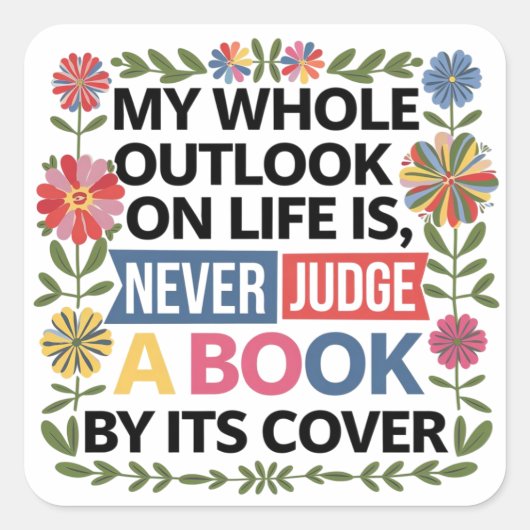 Beoordeel een boek nooit op de cover vierkante sticker (Voorkant)