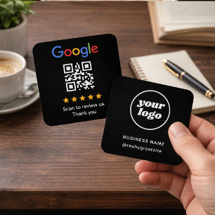 Beoordeel Ons Zwarte Minimaal QR Code Sjabloon Vierkante Visitekaartjes