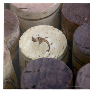 Beoordeling van gebruikte kurken, macro. De kurken Tegeltje