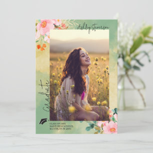 Beown roze aquarel bloemrijke botanische afstudere aankondiging