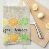 Beperkt Sinaasappels en Lemons op Linen Achtergron Theedoek (Quarter Fold)