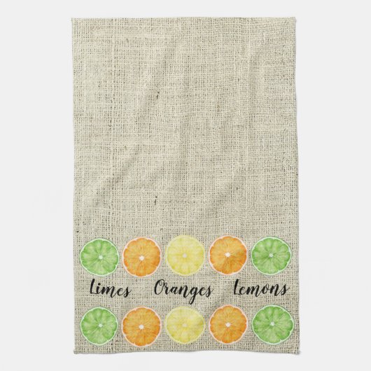 Beperkt Sinaasappels en Lemons op Linen Achtergron Theedoek (Verticaal)