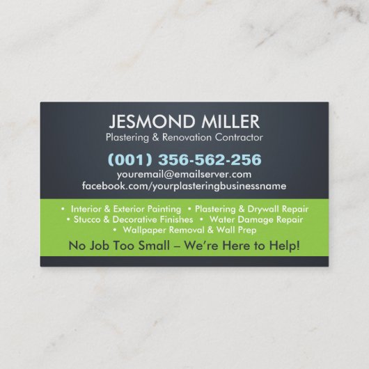 Bepleisterings- en schilderdiensten visitekaartje (Achterkant)
