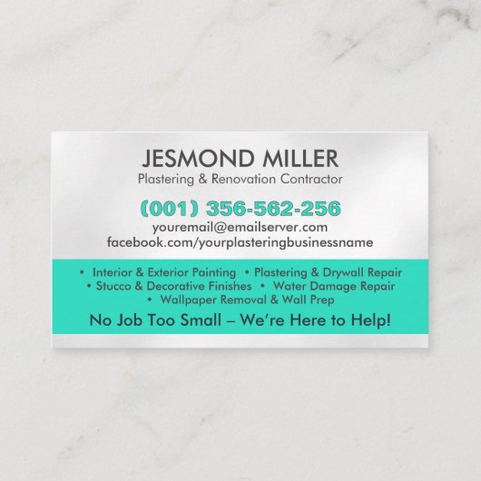 Bepleisterings- en schilderdiensten visitekaartje (Achterkant)