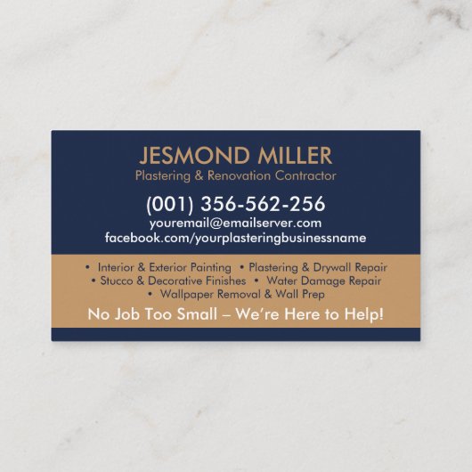 Bepleisterings- en schilderdiensten visitekaartje (Achterkant)