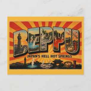 Beppu Japan Helder hete bronnen Vintage Reis Kunst Briefkaart