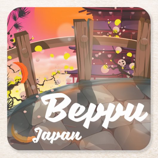 Beppu Japanse reisposter Kartonnen Onderzetters (Voorkant)