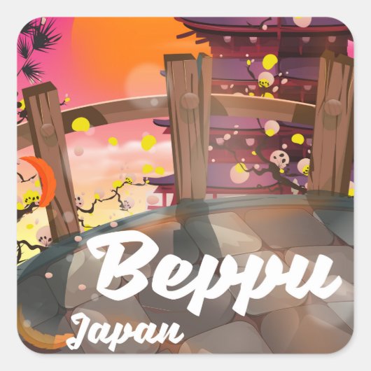 Beppu Japanse reisposter Vierkante Sticker (Voorkant)
