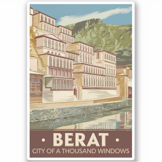Berat Albanië Illustratie Reizen Art Vintage Sticker (Voorkant)