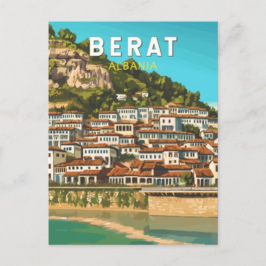 Berat Albanië Travel Art Vintage Briefkaart (Voorkant)