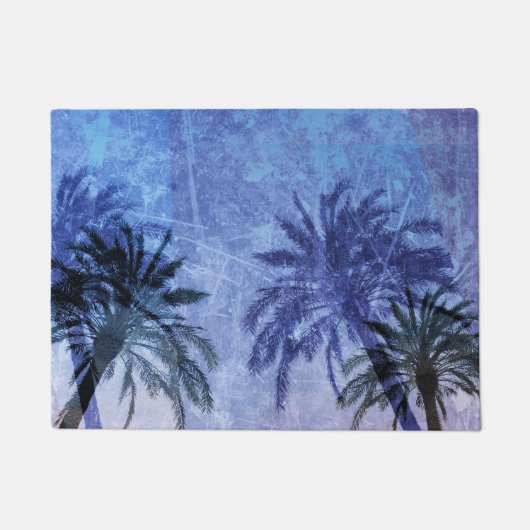 Bercelona Blue Palm-boom Grunge Digital Art Design Deurmat (Voorkant)