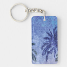 Bercelona Blue Palm-boom Grunge Digital Art Design Sleutelhanger
