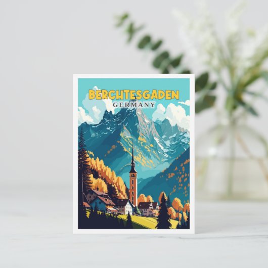 Berchtesgaden Duitsland vintage reisillustratie Briefkaart (Staand voorkant)