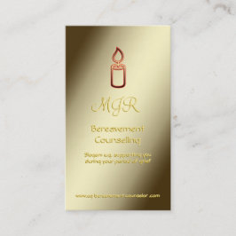 Bereavement Counselor with Monogram, Gold Candle Visitekaartje
