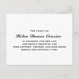 Bereavement en Sympathie Flat Notecard Bedankkaart