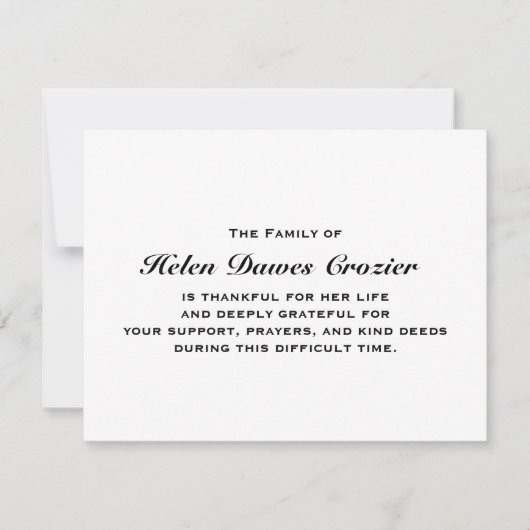 Bereavement en Sympathie Flat Notecard Bedankkaart (Voorkant)