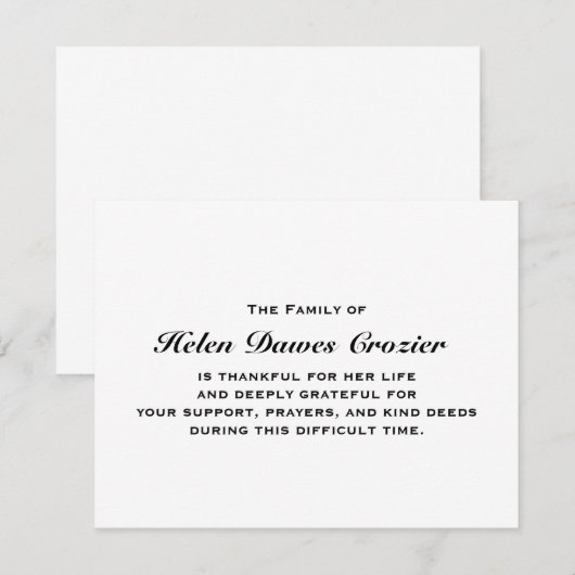 Bereavement en Sympathie Flat Notecard Bedankkaart (Voorkant / Achterkant)