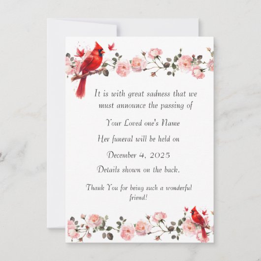 Bereavement Funeral Notification of Passing Card Feestdagenkaart (Voorkant)