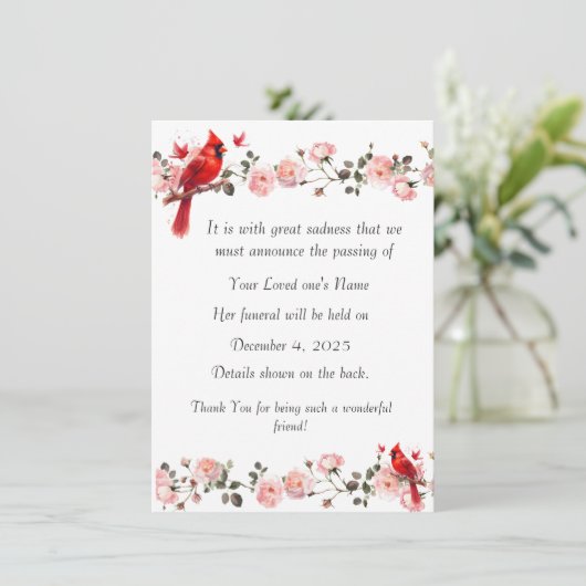 Bereavement Funeral Notification of Passing Card Feestdagenkaart (Staand voorkant)