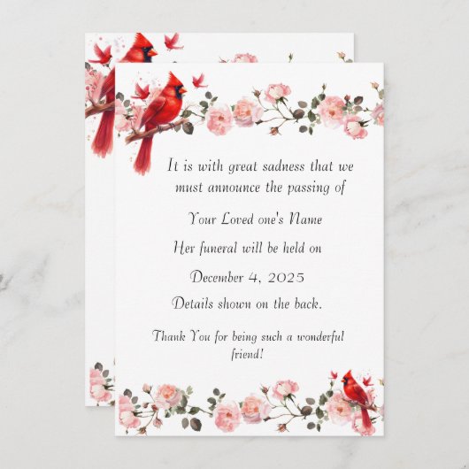 Bereavement Funeral Notification of Passing Card Feestdagenkaart (Voorkant / Achterkant)