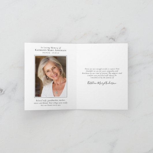 Bereavement Quote Photo Funeral Memorial Bedankkaart (Binnen)
