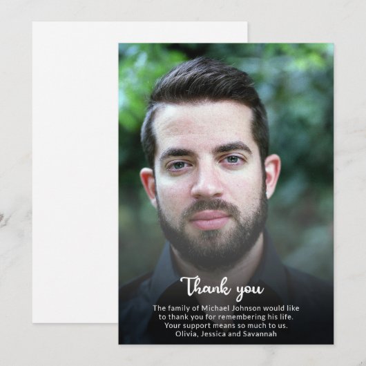 Bereavement Sympathy Custom Photo Funeral Memorial Bedankkaart (Voorkant / Achterkant)