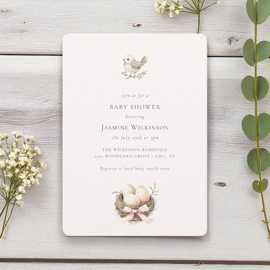 Bereid het Nest Roze waterverf Minimale baby showe Kaart