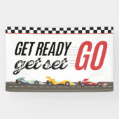 Bereid je voor en zet je in! Race Car Verjaardag T Spandoek (Horizontaal)