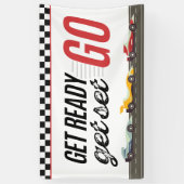 Bereid je voor en zet je in! Race Car Verjaardag T Spandoek (Verticaal)