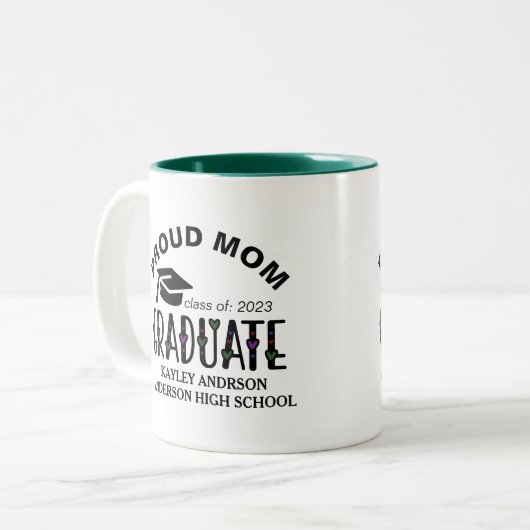 Bereide mam, jaar met aangepaste Afstuderen naam Tweekleurige Koffiemok (Voorkant links)