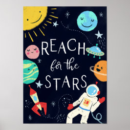 Bereik de sterren Mooie sterrenstelsel Planeten Ki Poster