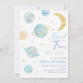 Bereik de VIER sterren Blue Space Verjaardag Kaart (Voorkant)