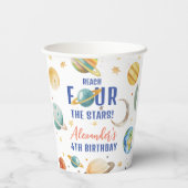 Bereik de vier sterren jongen Galaxy 4th verjaarda Papieren Bekers (Achterkant)