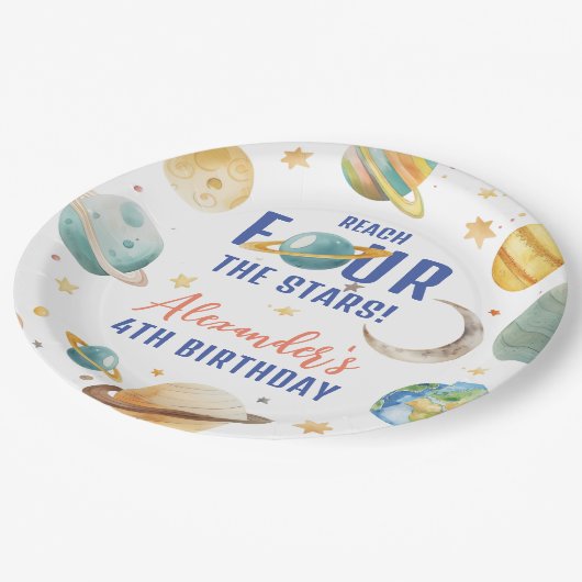 Bereik de vier sterren jongen Galaxy 4th verjaarda Papieren Bordje (Gekanteld)