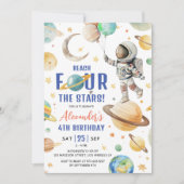 Bereik de vier sterren jongen ruimte 4e verjaardag kaart (Voorkant)