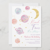 Bereik de VIER sterren Pink Space Verjaardag Kaart (Voorkant)