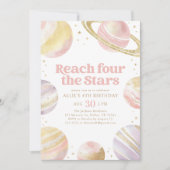 Bereik de Vier Sterren Roze Gouden Ruimte Verjaard Kaart (Voorkant)