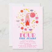 Bereik de vier sterren roze Space Girl verjaardag Kaart (Voorkant)