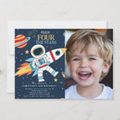 Bereik de vier sterren ruimte 4e verjaardag uitnod kaart (Voorkant)
