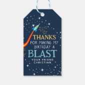 Bereik de vier sterren ruimte verjaardag dank u cadeaulabel (Voorkant)