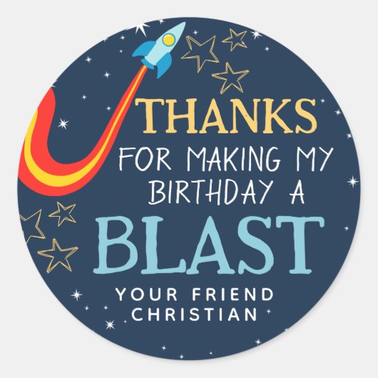 Bereik de vier sterren ruimte verjaardag dank u ronde sticker (Voorkant)