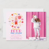 Bereik de viersterren Pink Space Photo Birthday Kaart (Voorkant)