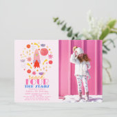 Bereik de viersterren Pink Space Photo Birthday Kaart (Staand voorkant)