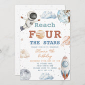 Bereik Four The Stars Boy Space 4e verjaardag Kaart (Voorkant / Achterkant)