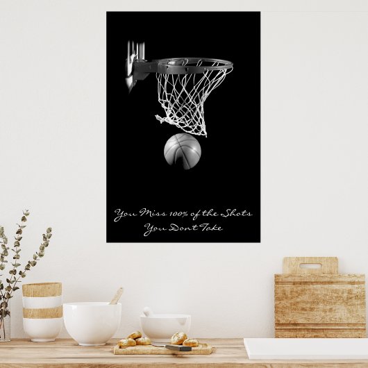 Bereik Motivatie Basketball Black & White Poster (Keuken)