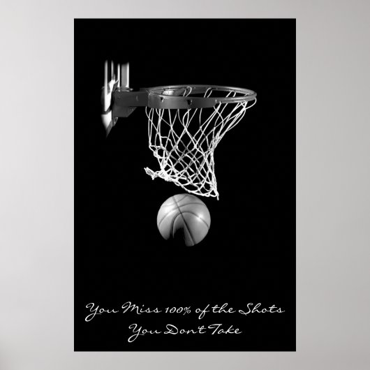 Bereik Motivatie Basketball Black & White Poster (Voorkant)