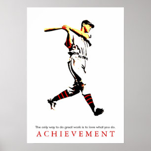 Bereik Motivatie Retro Baseball Player Poster