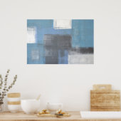 'Bereik uit' grijze en blauwe Abstracte kunst Poster (Keuken)