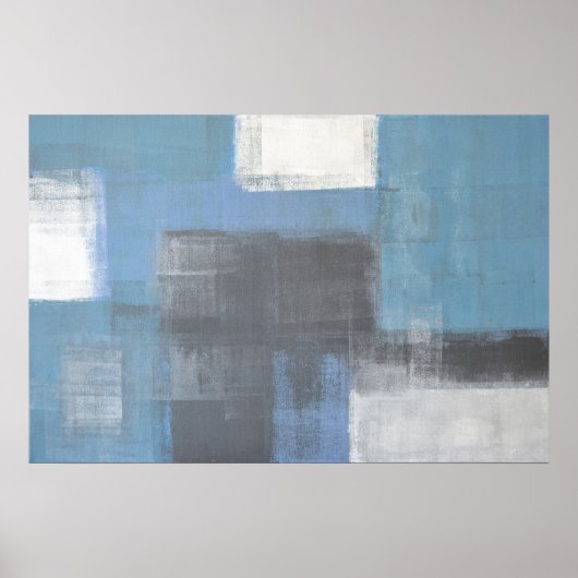 'Bereik uit' grijze en blauwe Abstracte kunst Poster (Voorkant)